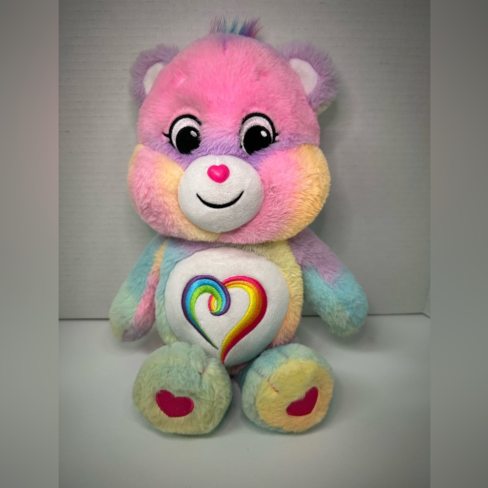 Care Bears Unlock The Magic Rainbow Heart Togetherness Plush TieDye Bear 15 Inch